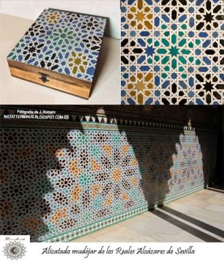 Caja de vino pintada a mano con azulejo de los Reales Alcázares de Sevilla