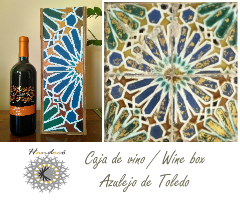 Caja de vino pintada con azulejo de Toledo